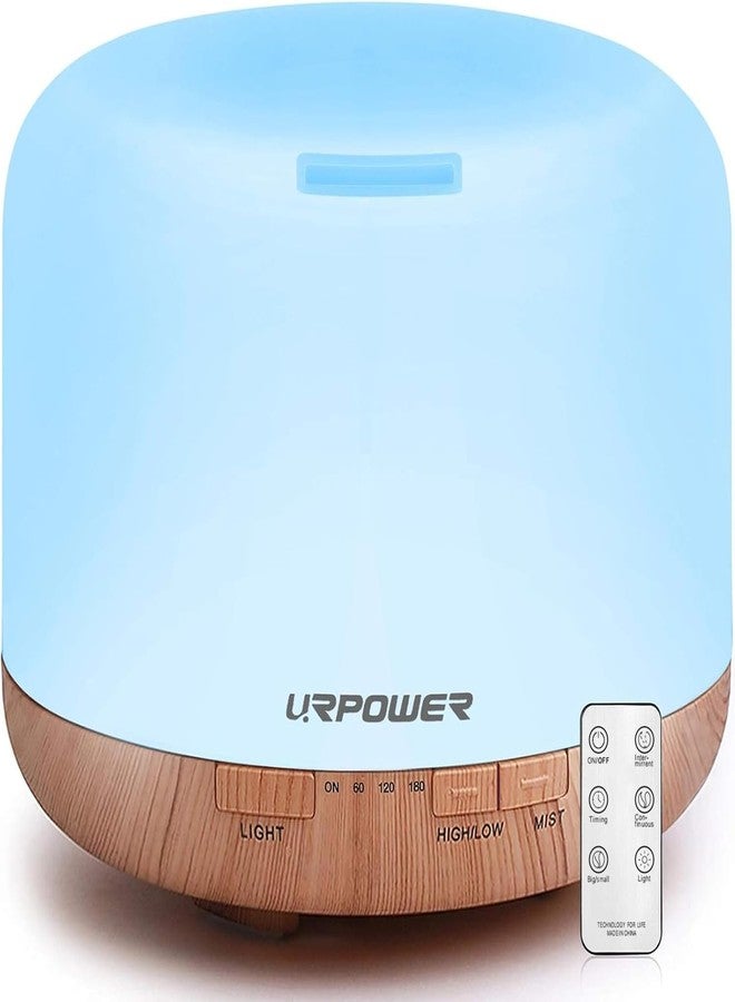 UR باور جهاز ترطيب وتعطير جو من يورباور، سعة 500 مل، مزود بإضاءة ديكور للغرفة، وأربعة إعدادات للمؤقت، وسبعة مصابيح LED متغيرة الألوان، وخاصية الإيقاف التلقائي عند نفاذ الماء. - Image 1